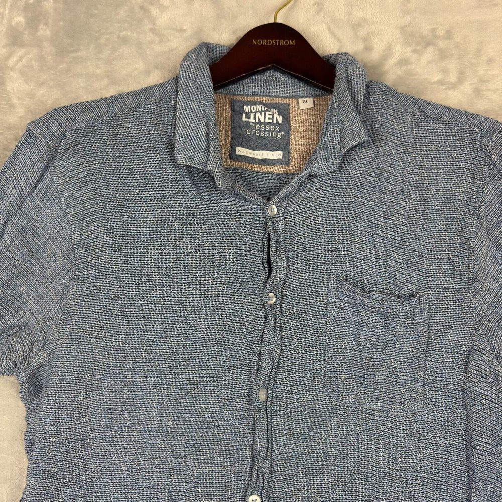 Essex Crossing Shirt Mens Extra Large Blue Washable Montauk Linen Button Pocket